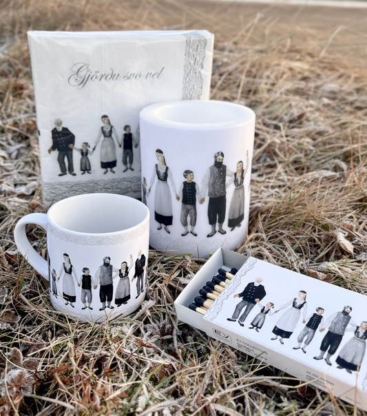 Set of cup, napkins, candle and matchbox